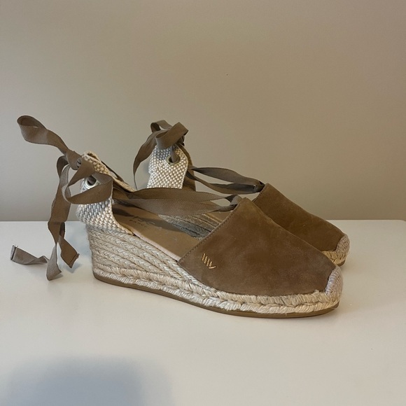 Brown Espadrille Wedge Sandals with Ankle Wrap - Picture 6 of 7